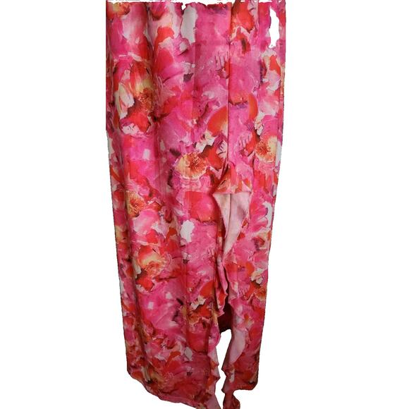 Hello Molly Quite The Love Pink Floral Maxi Mesh Dress Front Slit XL - Picture 3 of 6